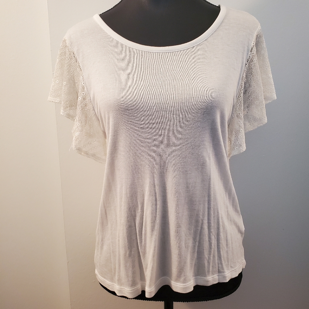 Victoria's Secret | White Angel Tees Lace Flutter-sleeve Tee